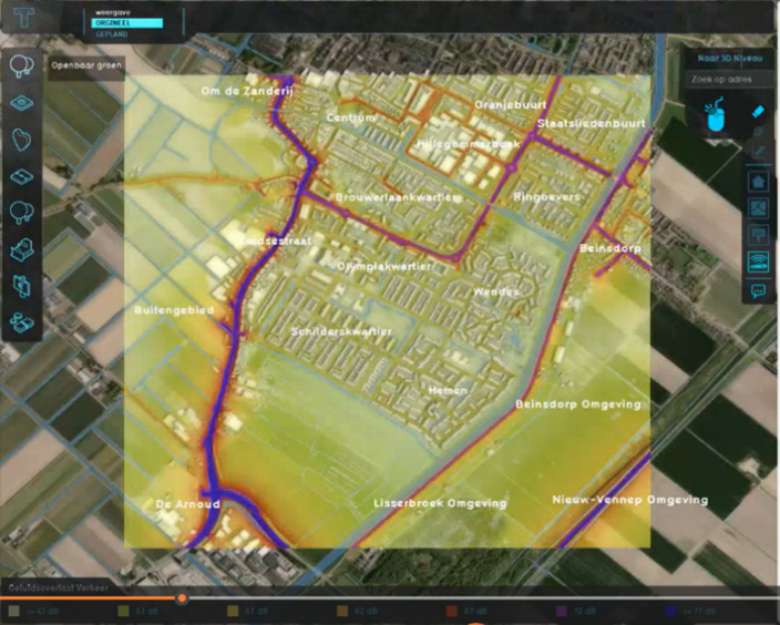 screenshot van een geluidsmodel op de kaart